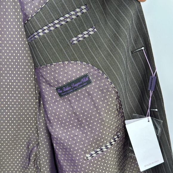 Earvin “Magic” Johnson Signature blazer jacket brown pinstriped super 120’s 48R - Picture 6 of 8